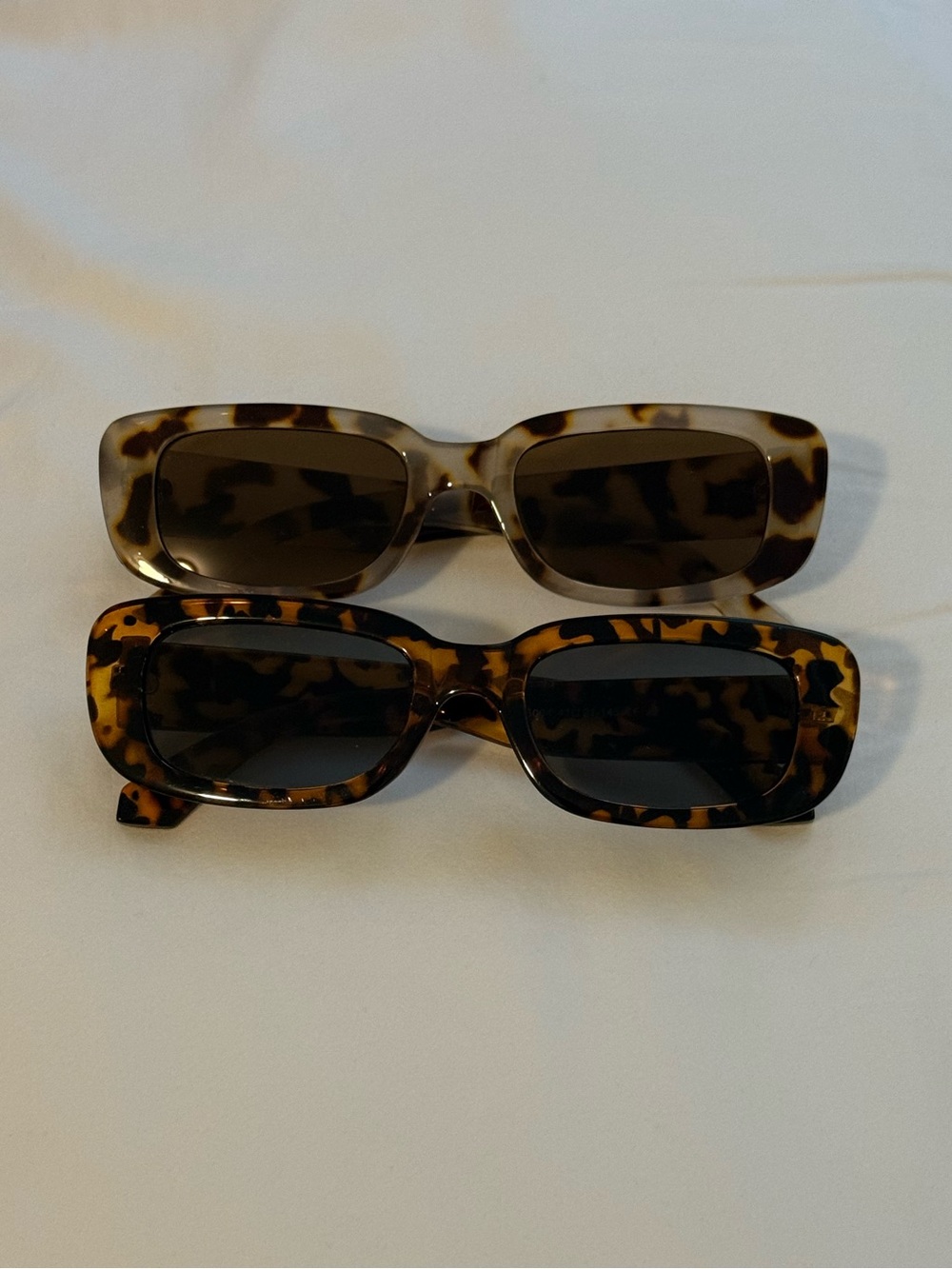 Set of 2 Retro 90s Tortoiseshell Sunglasses Trendy Narrow Rectangular Frames